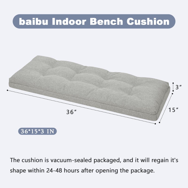 baibu 36 Inch Dual-Layer Patent Design Memory Foam Bench Cushion, Non-Slip Indoor Bench Cushion Standard Size Foam Pad with Machine Washable Cover (Grey, 36x15x3in) - Image 3